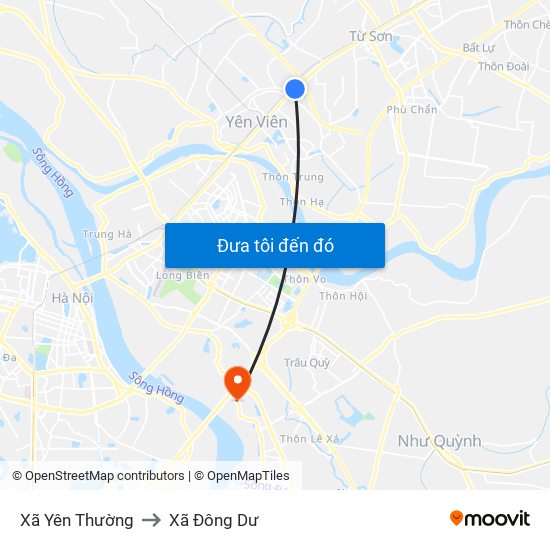 Xã Yên Thường to Xã Đông Dư map