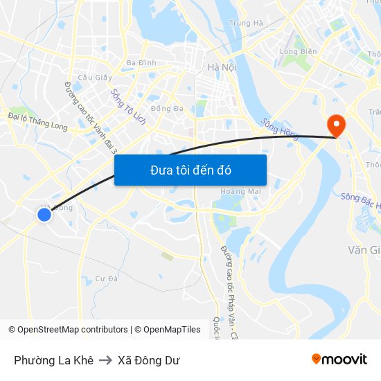 Phường La Khê to Xã Đông Dư map