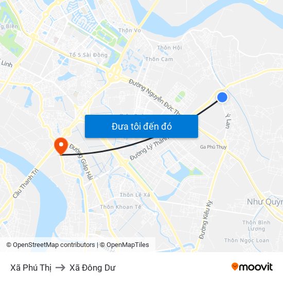 Xã Phú Thị to Xã Đông Dư map