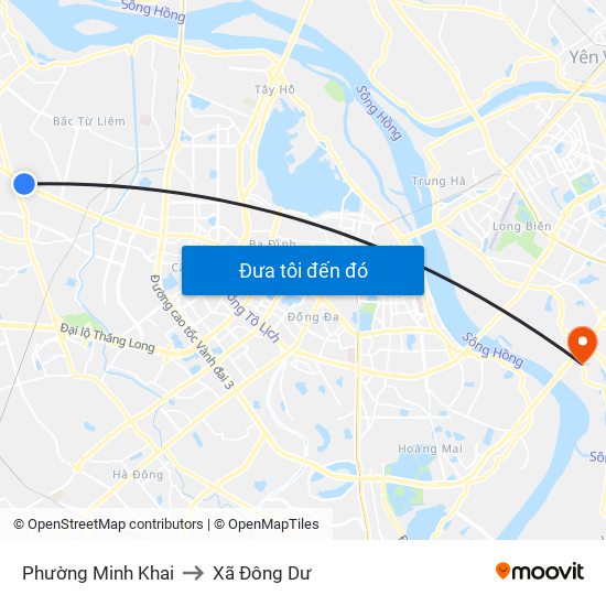 Phường Minh Khai to Xã Đông Dư map