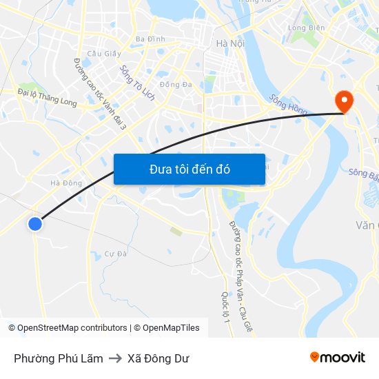 Phường Phú Lãm to Xã Đông Dư map