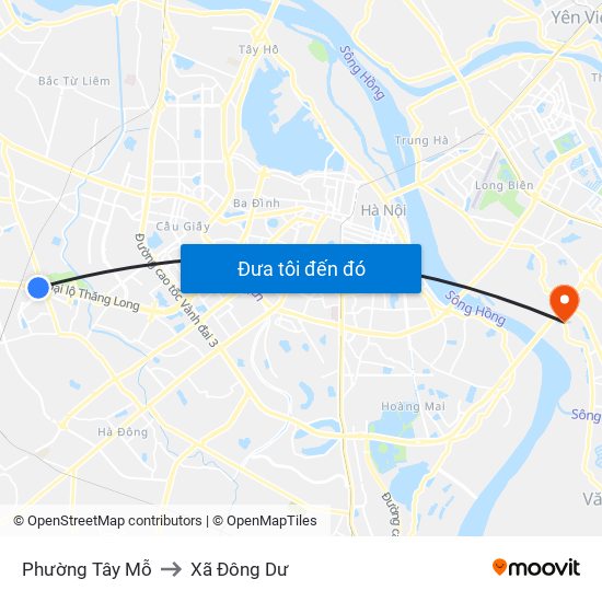 Phường Tây Mỗ to Xã Đông Dư map