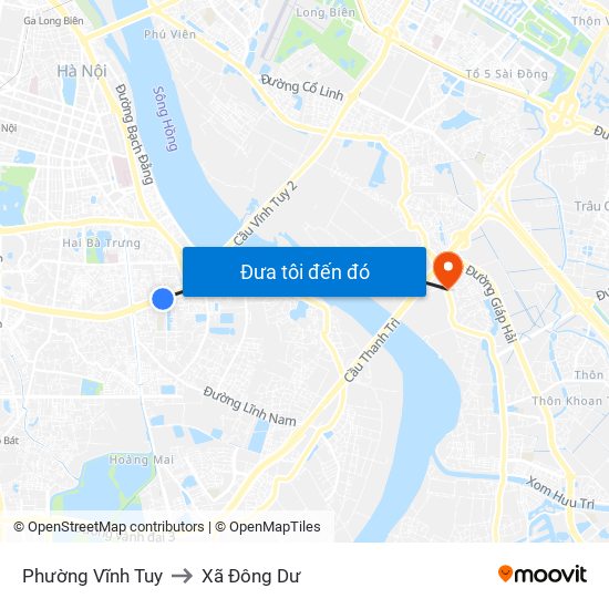 Phường Vĩnh Tuy to Xã Đông Dư map