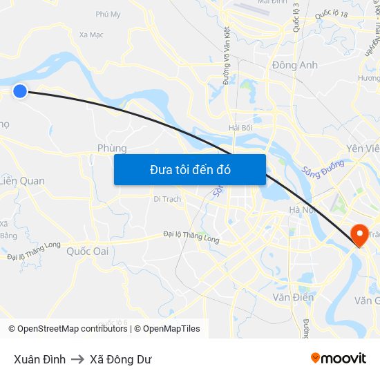 Xuân Đình to Xã Đông Dư map