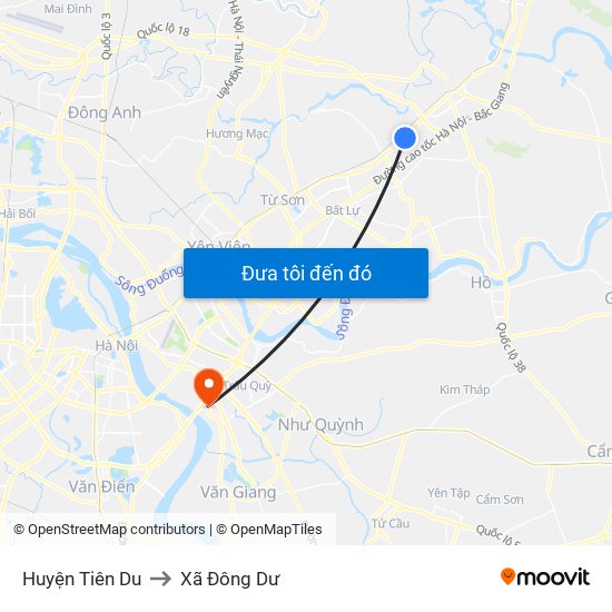 Huyện Tiên Du to Xã Đông Dư map