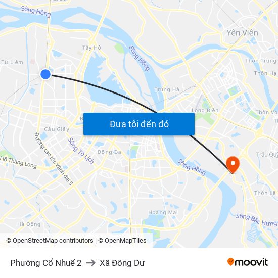 Phường Cổ Nhuế 2 to Xã Đông Dư map