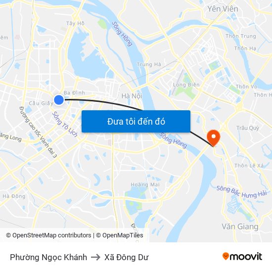 Phường Ngọc Khánh to Xã Đông Dư map
