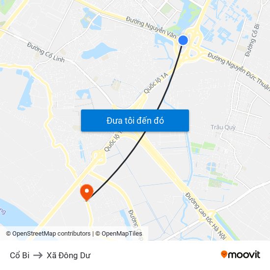 Cổ Bi to Xã Đông Dư map