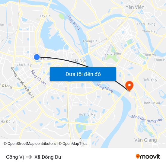 Cống Vị to Xã Đông Dư map