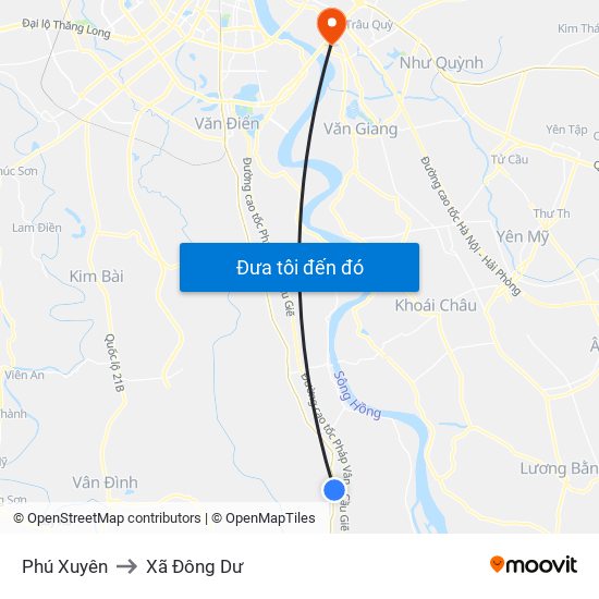 Phú Xuyên to Xã Đông Dư map