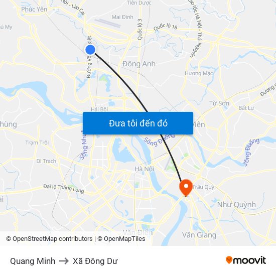 Quang Minh to Xã Đông Dư map