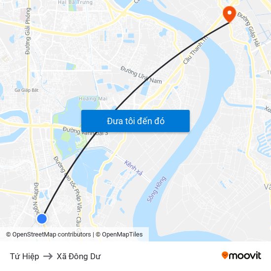 Tứ Hiệp to Xã Đông Dư map