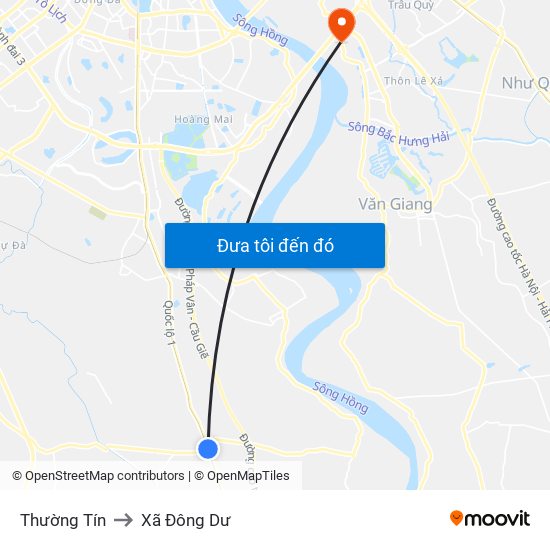 Thường Tín to Xã Đông Dư map