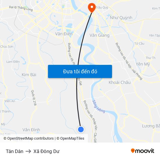 Tân Dân to Xã Đông Dư map