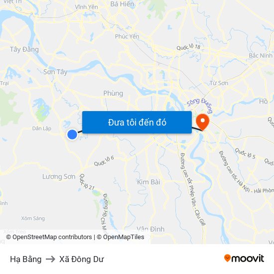 Hạ Bằng to Xã Đông Dư map