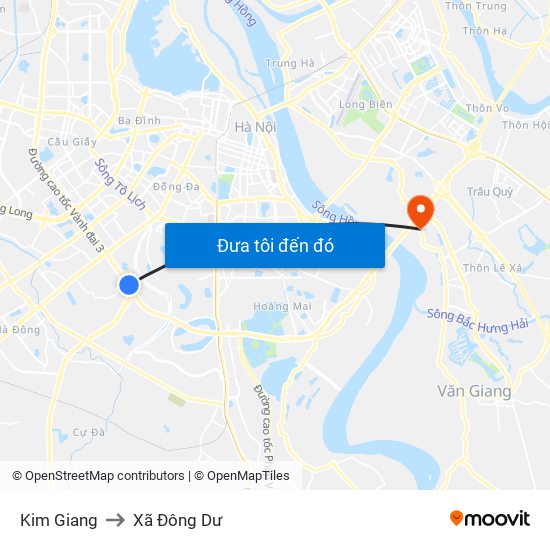 Kim Giang to Xã Đông Dư map