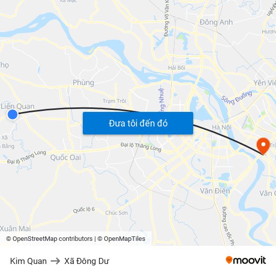 Kim Quan to Xã Đông Dư map