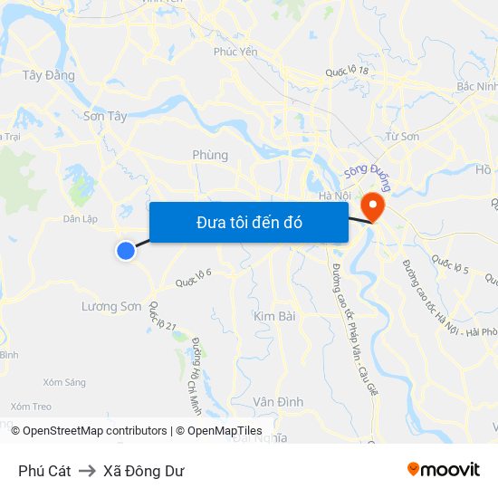 Phú Cát to Xã Đông Dư map