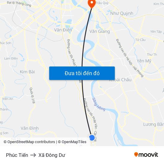 Phúc Tiến to Xã Đông Dư map