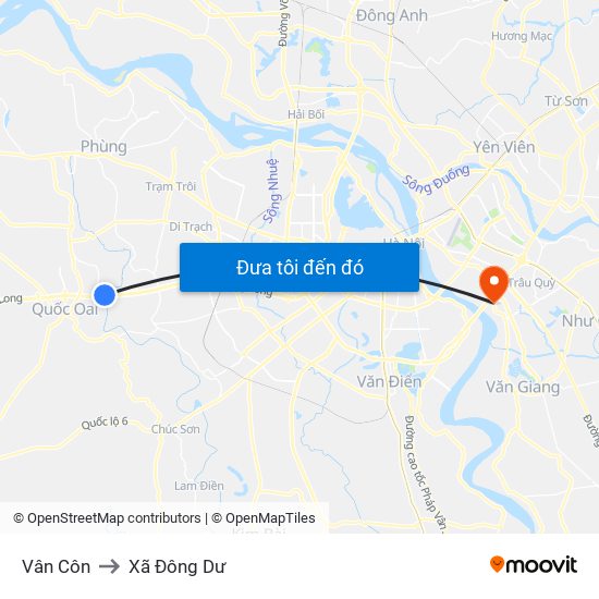 Vân Côn to Xã Đông Dư map