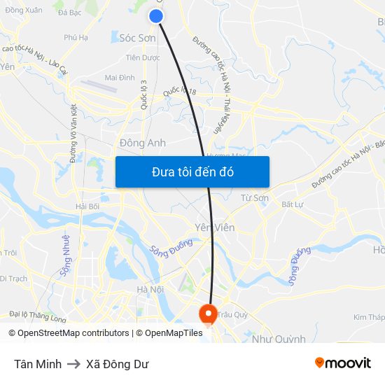 Tân Minh to Xã Đông Dư map
