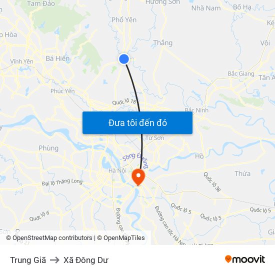 Trung Giã to Xã Đông Dư map