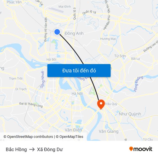 Bắc Hồng to Xã Đông Dư map