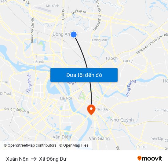 Xuân Nộn to Xã Đông Dư map