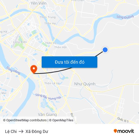 Lệ Chi to Xã Đông Dư map