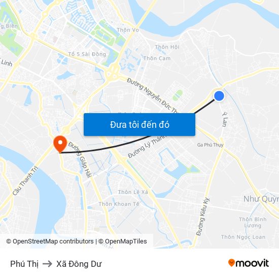 Phú Thị to Xã Đông Dư map