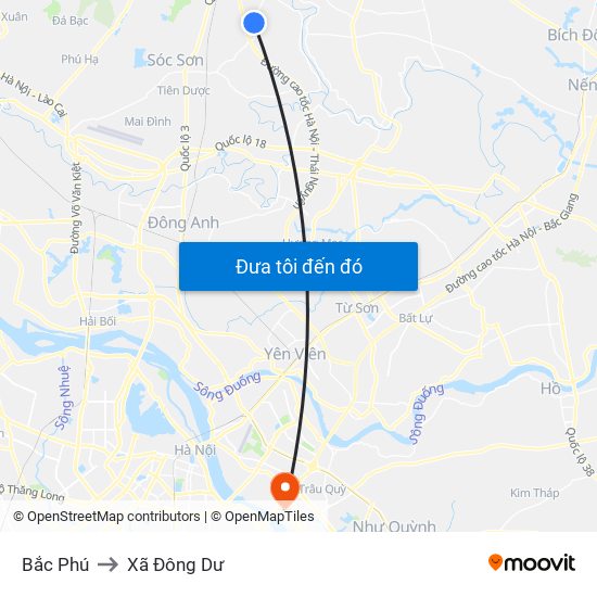 Bắc Phú to Xã Đông Dư map