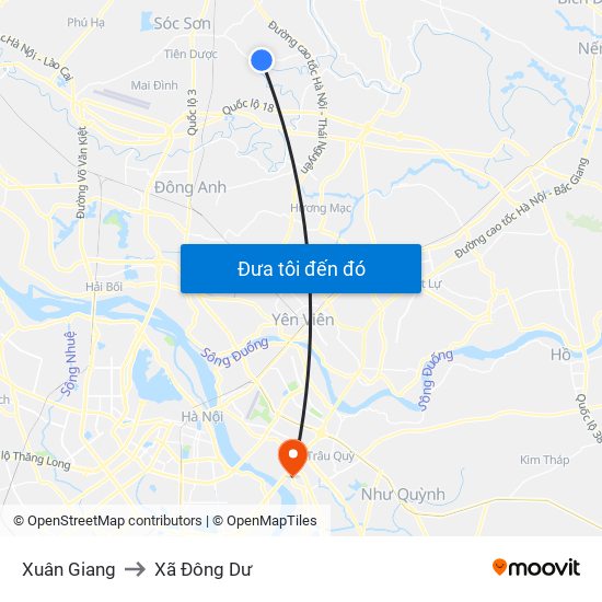 Xuân Giang to Xã Đông Dư map
