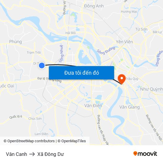 Vân Canh to Xã Đông Dư map