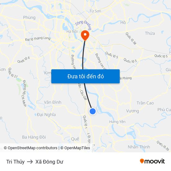 Tri Thủy to Xã Đông Dư map