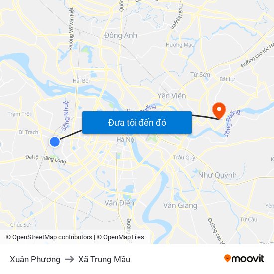 Xuân Phương to Xã Trung Mầu map