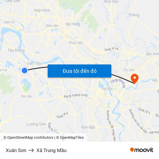 Xuân Sơn to Xã Trung Mầu map
