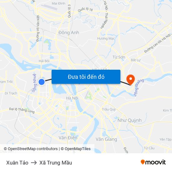 Xuân Tảo to Xã Trung Mầu map