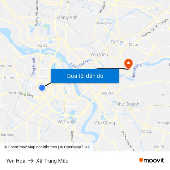 Yên Hoà to Xã Trung Mầu map