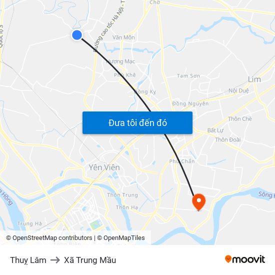 Thuỵ Lâm to Xã Trung Mầu map