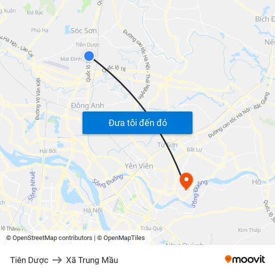 Tiên Dược to Xã Trung Mầu map