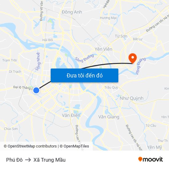 Phú Đô to Xã Trung Mầu map