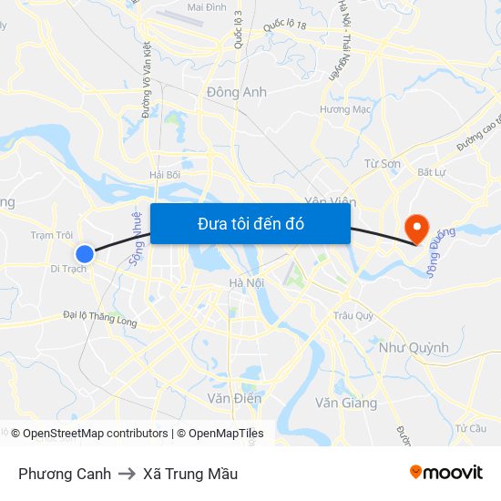 Phương Canh to Xã Trung Mầu map