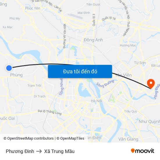 Phương Đình to Xã Trung Mầu map