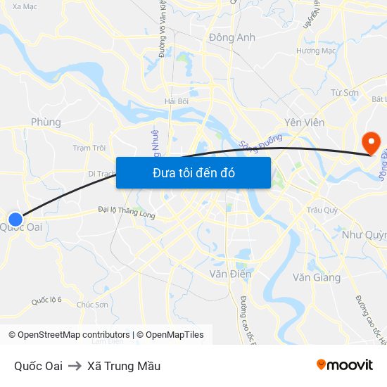 Quốc Oai to Xã Trung Mầu map