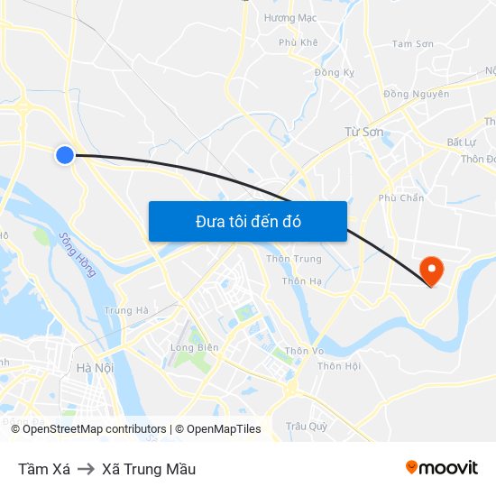 Tầm Xá to Xã Trung Mầu map