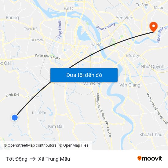 Tốt Động to Xã Trung Mầu map