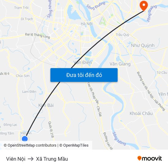 Viên Nội to Xã Trung Mầu map