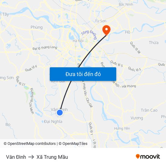 Vân Đình to Xã Trung Mầu map