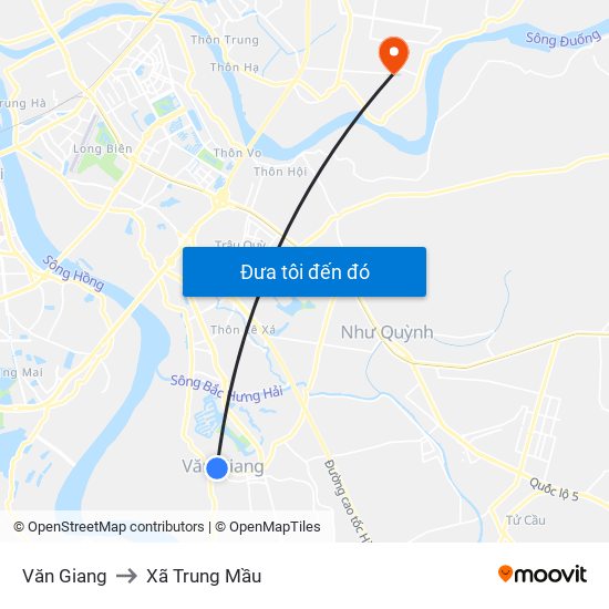 Văn Giang to Xã Trung Mầu map