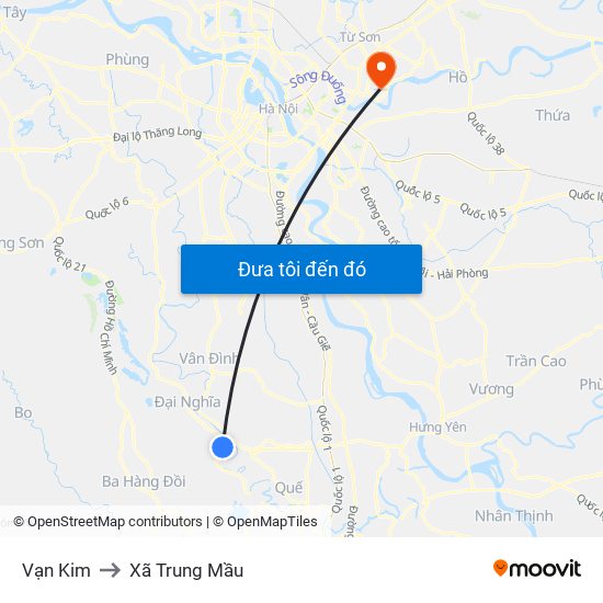 Vạn Kim to Xã Trung Mầu map